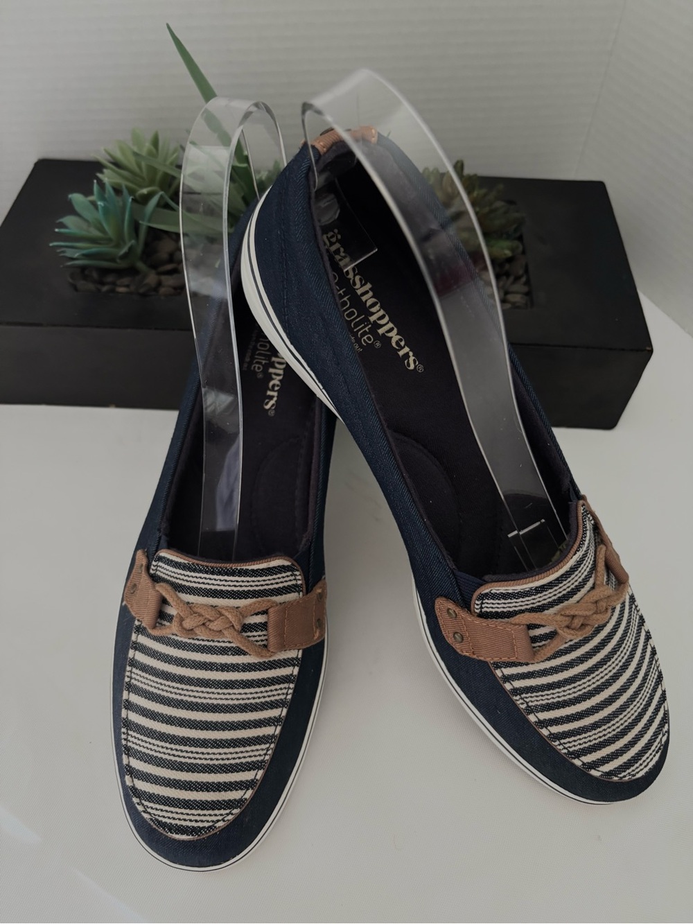 NEW GRASS HOPPER WINDSOR KNOT NAVY DENIM STRIPE CANVAS NAUTICAL BLUE  SZ 9.5